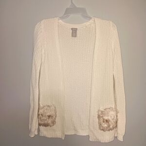 Tahari girl's open cardigan sweater cream size large 14 with pockets